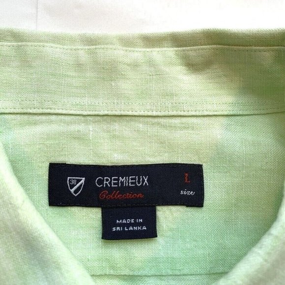 Cremieux 100% Linen Shirt Mens Large Button Down Short Sleeve Green Beach Summer - Picture 3 of 12
